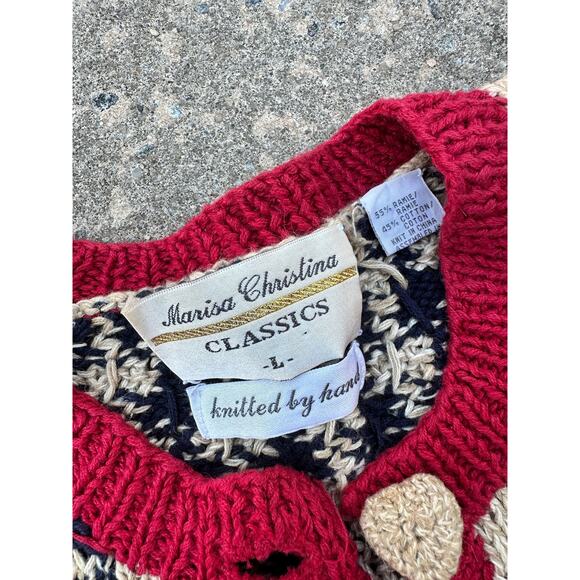 Vintage Marisa Christina Classics Hand Knit USA Star Heart Sweater Size Large - Picture 2 of 5